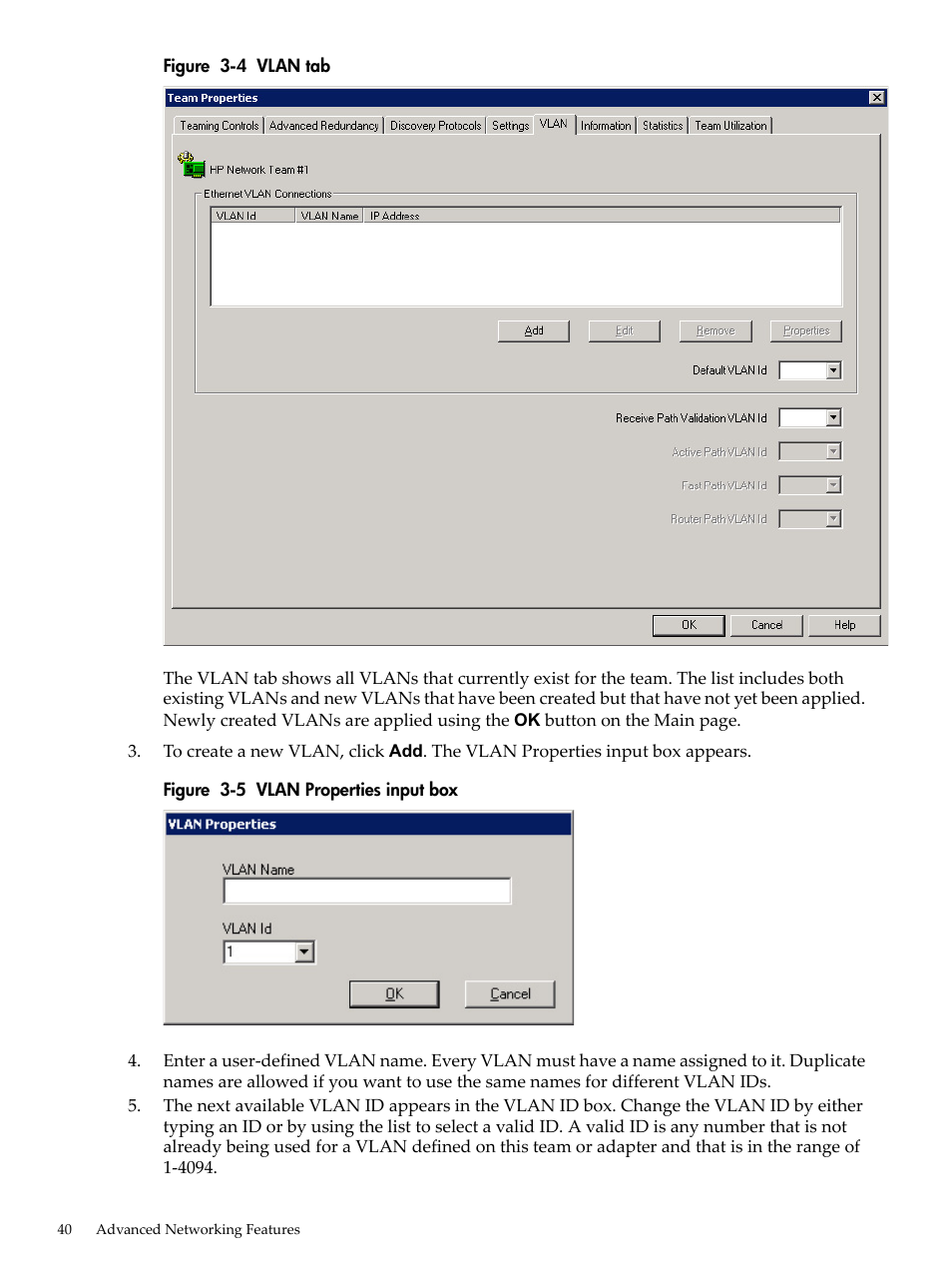 Vlan tab, Vlan properties input box | HP Integrity rx4640 Server User Manual | Page 40 / 53