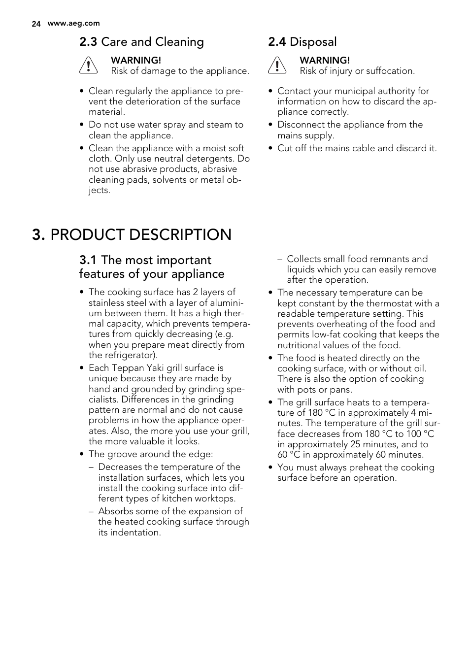 Product description, 3 care and cleaning, 4 disposal | 1 the most important features of your appliance | AEG HC452600EB User Manual | Page 24 / 76