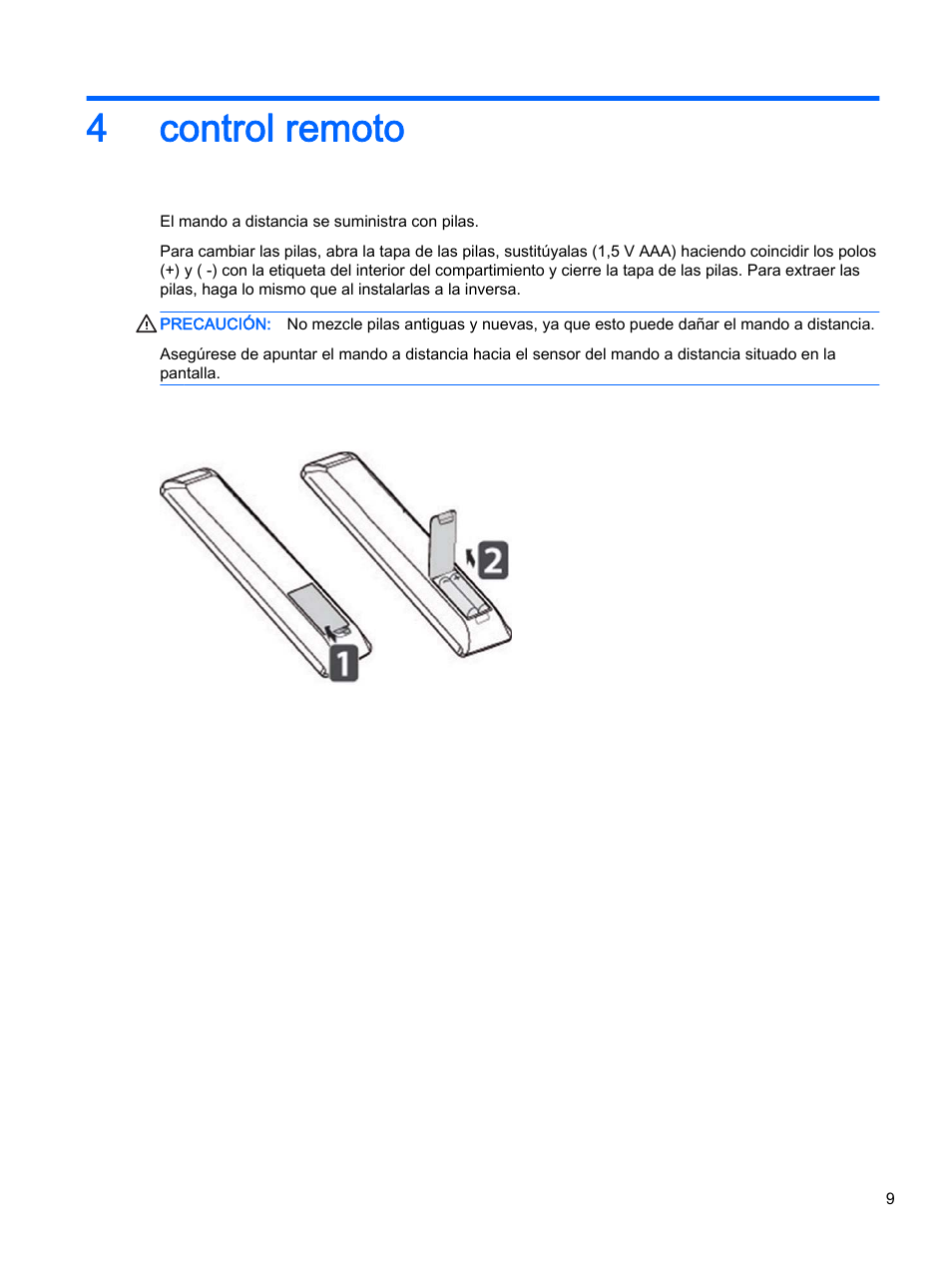 Control remoto, 4 control remoto, 4control remoto | HP Pantalla LED de 55 pulgadas HP LD5535 Digital Signage User Manual | Page 19 / 111