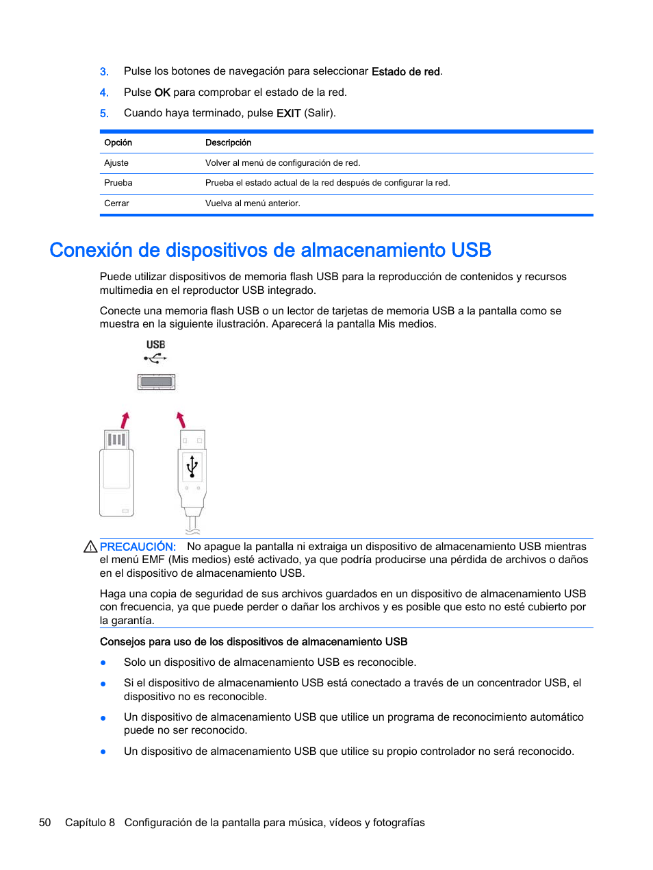 Conexión de dispositivos de almacenamiento usb | HP Pantalla LED de 55 pulgadas HP LD5535 Digital Signage User Manual | Page 60 / 111