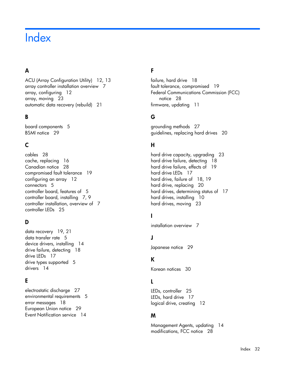 Index, Canadian notice, European union regulatory notice | Bsmi notice | HP Integrity rx4640 Server User Manual | Page 32 / 33
