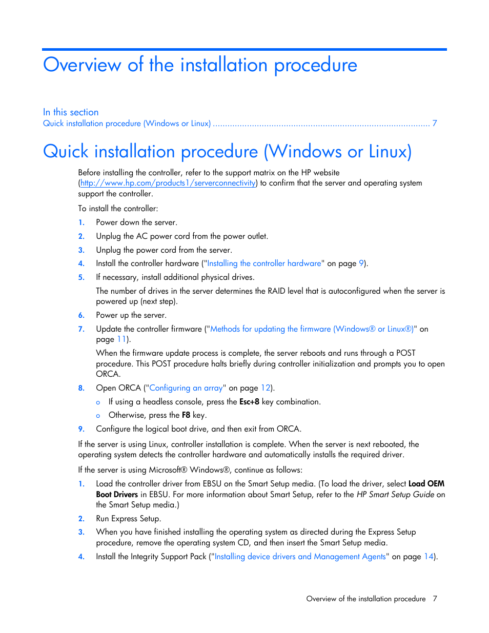Overview of the installation procedure, Quick installation procedure (windows or linux) | HP Integrity rx4640 Server User Manual | Page 7 / 33