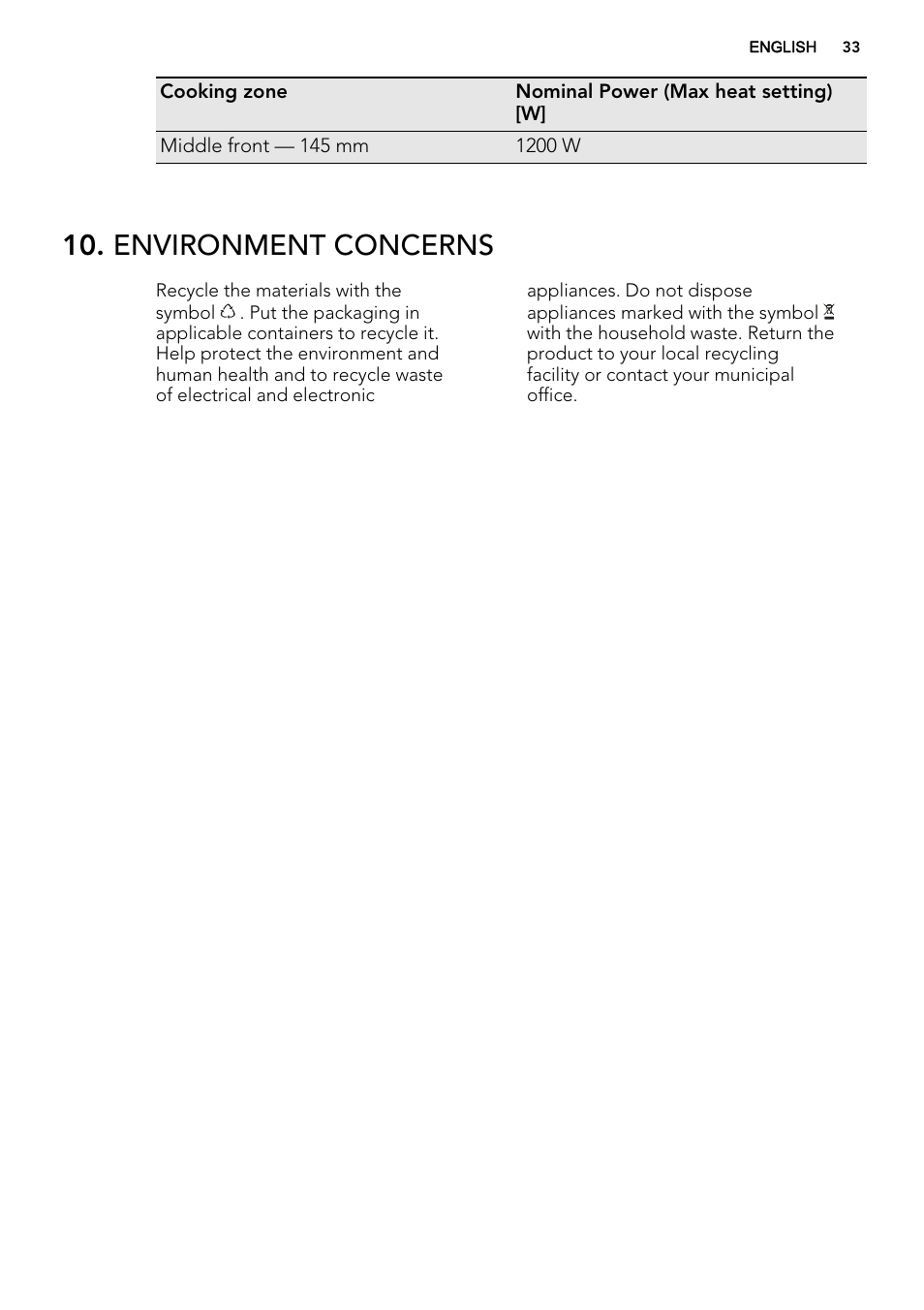 Environment concerns | AEG HC452020EB User Manual | Page 33 / 68