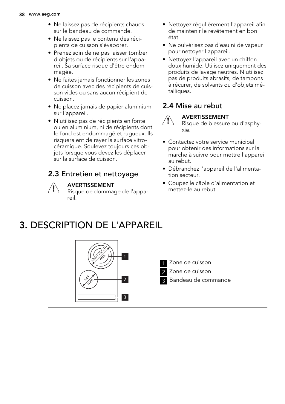 Description de l'appareil, 3 entretien et nettoyage, 4 mise au rebut | AEG HC452020EB User Manual | Page 38 / 68