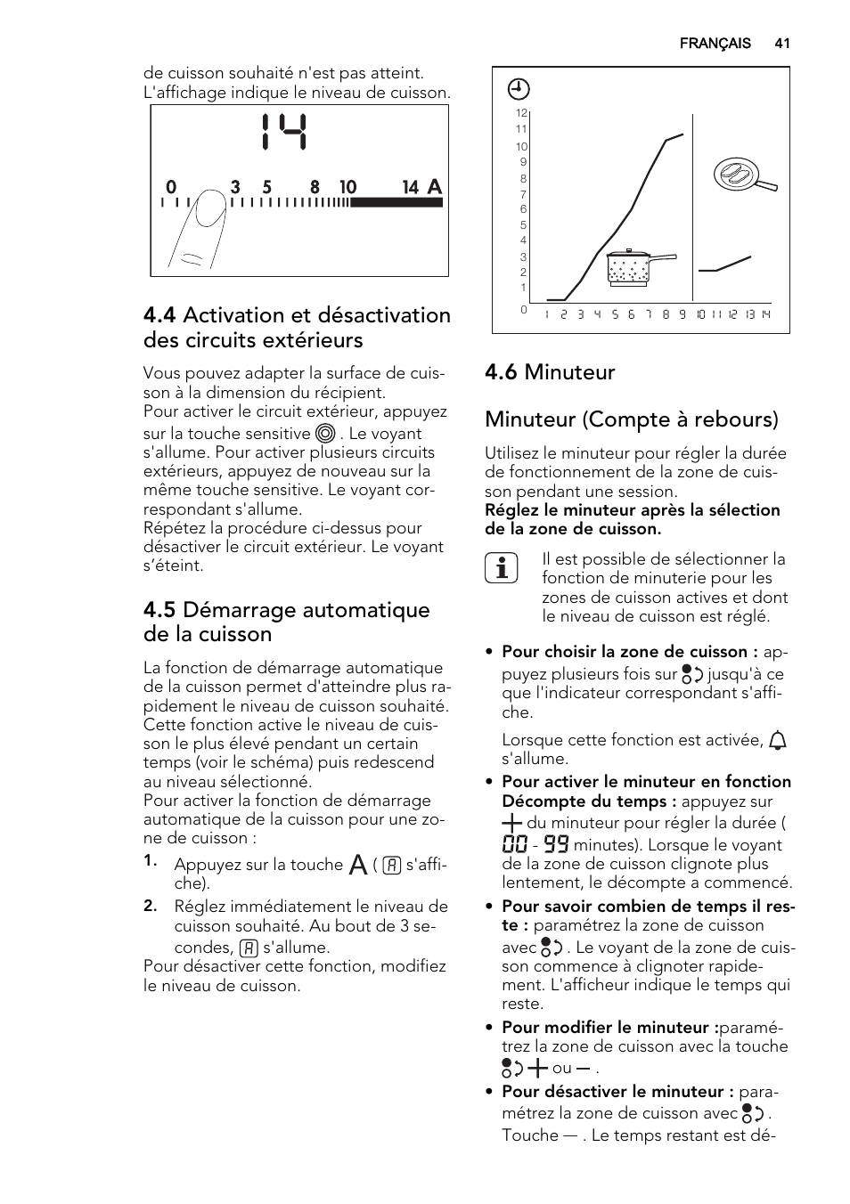 5 démarrage automatique de la cuisson, 6 minuteur minuteur (compte à rebours) | AEG HC452020EB User Manual | Page 41 / 68