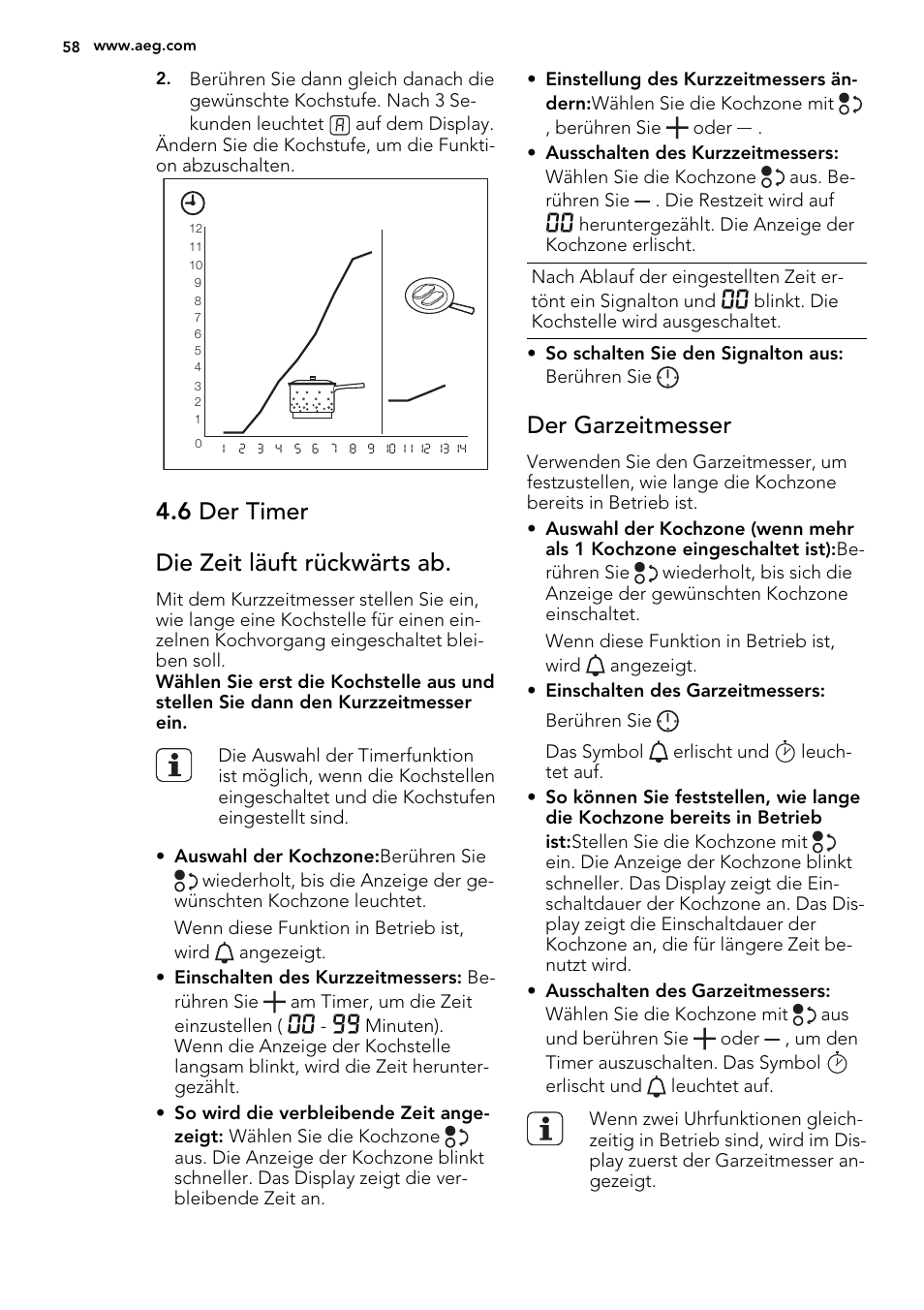 6 der timer die zeit läuft rückwärts ab, Der garzeitmesser | AEG HC452020EB User Manual | Page 58 / 68