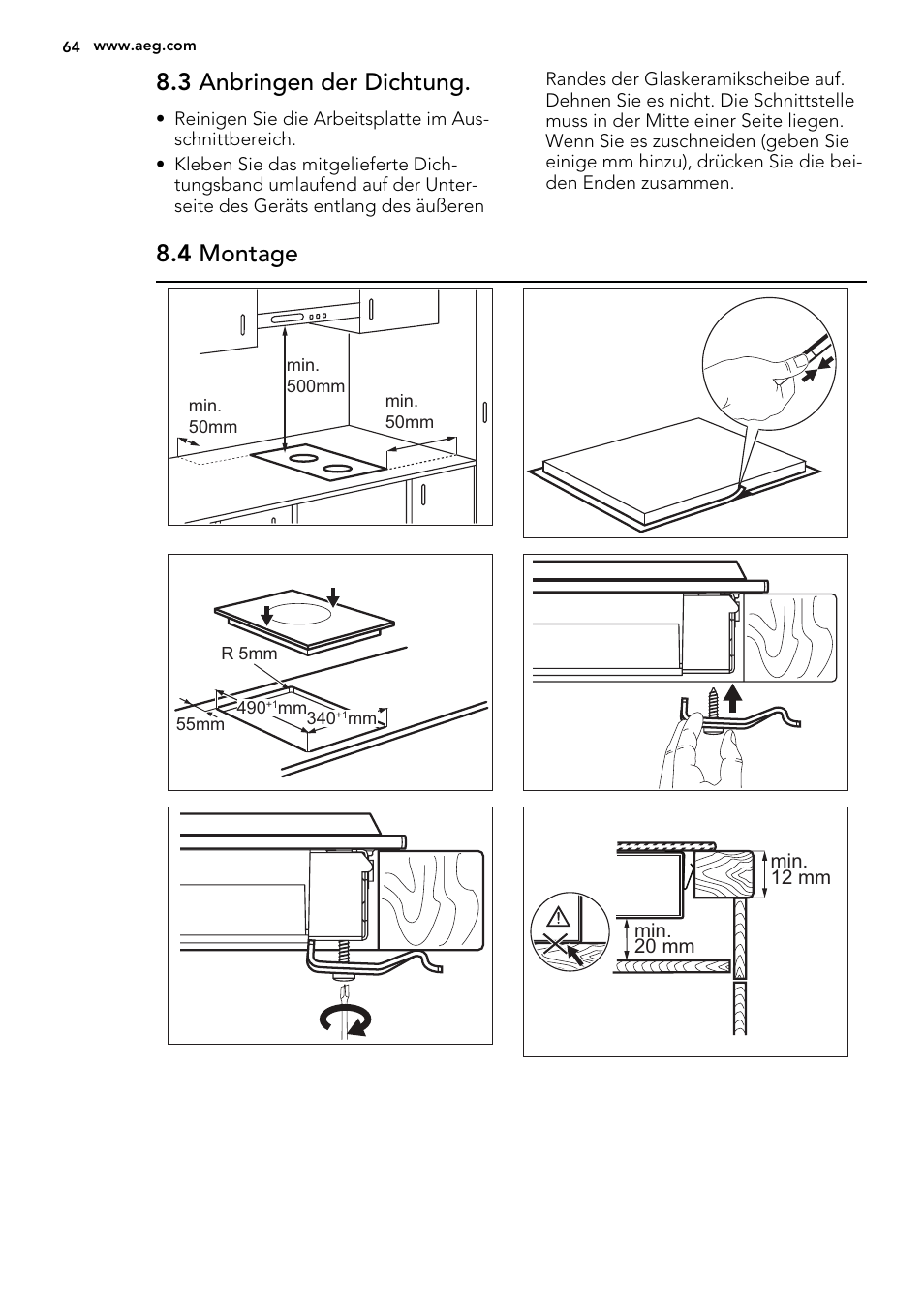 3 anbringen der dichtung, 4 montage | AEG HC452020EB User Manual | Page 64 / 68