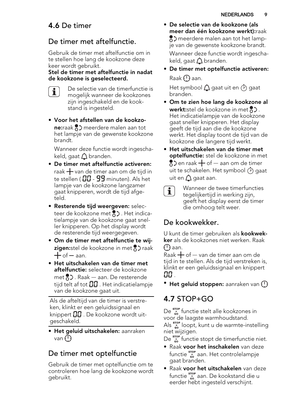 6 de timer de timer met aftelfunctie, De timer met optelfunctie, De kookwekker | 7 stop+go | AEG HC452020EB User Manual | Page 9 / 68