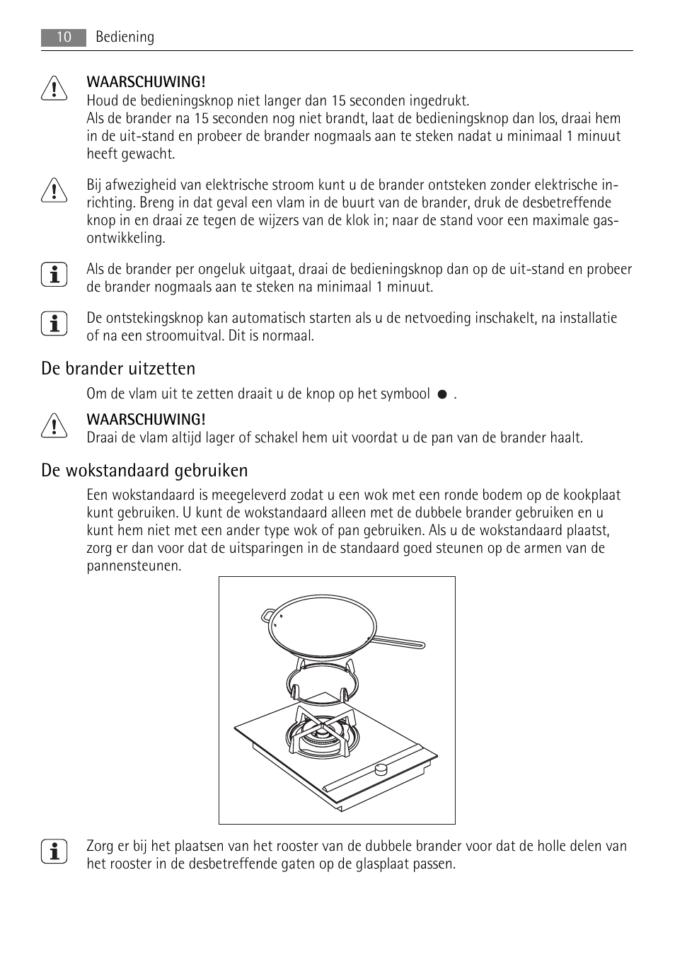 De brander uitzetten, De wokstandaard gebruiken | AEG HC411520GB User Manual | Page 10 / 80