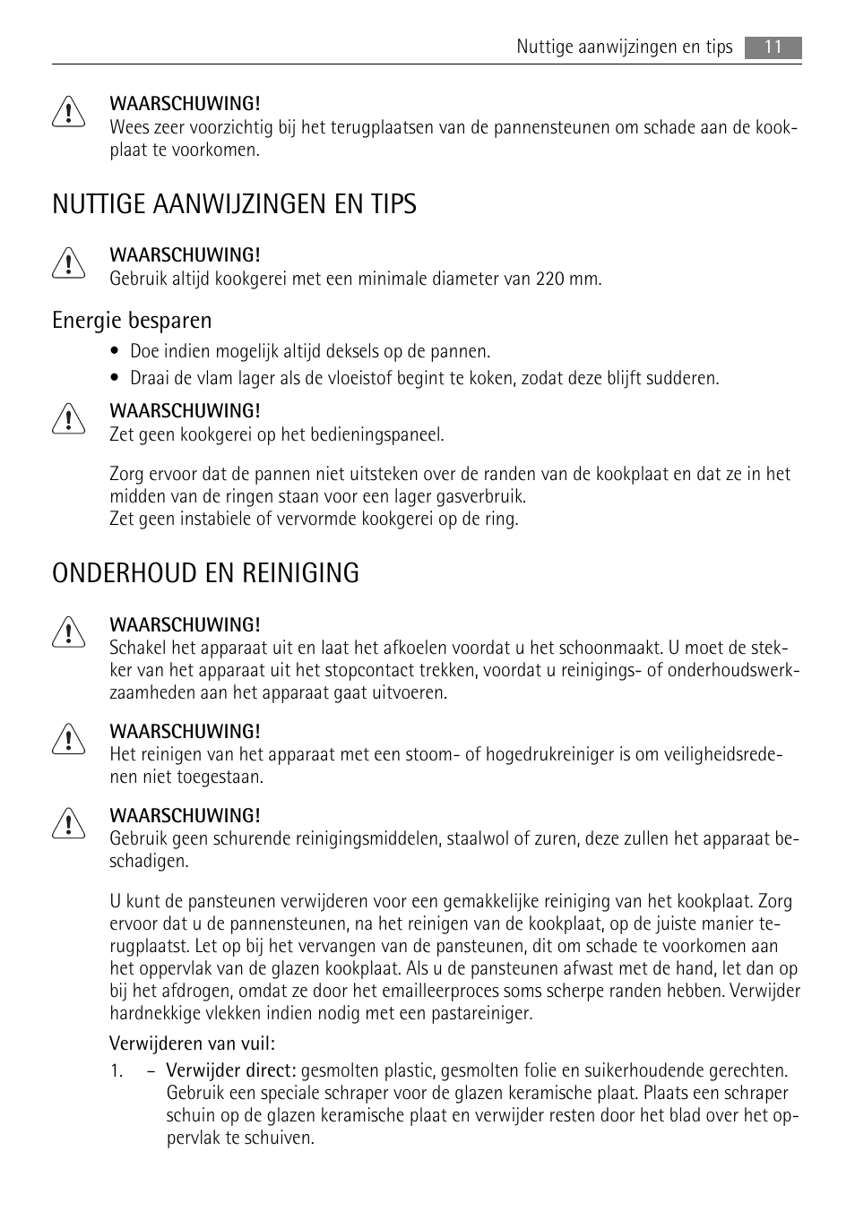 Nuttige aanwijzingen en tips, Onderhoud en reiniging, Energie besparen | AEG HC411520GB User Manual | Page 11 / 80