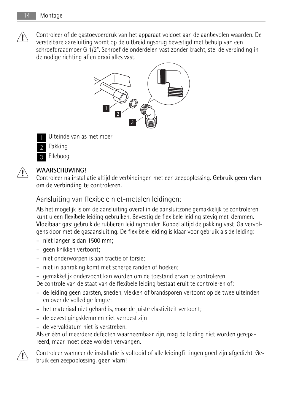 Aansluiting van flexibele niet-metalen leidingen | AEG HC411520GB User Manual | Page 14 / 80