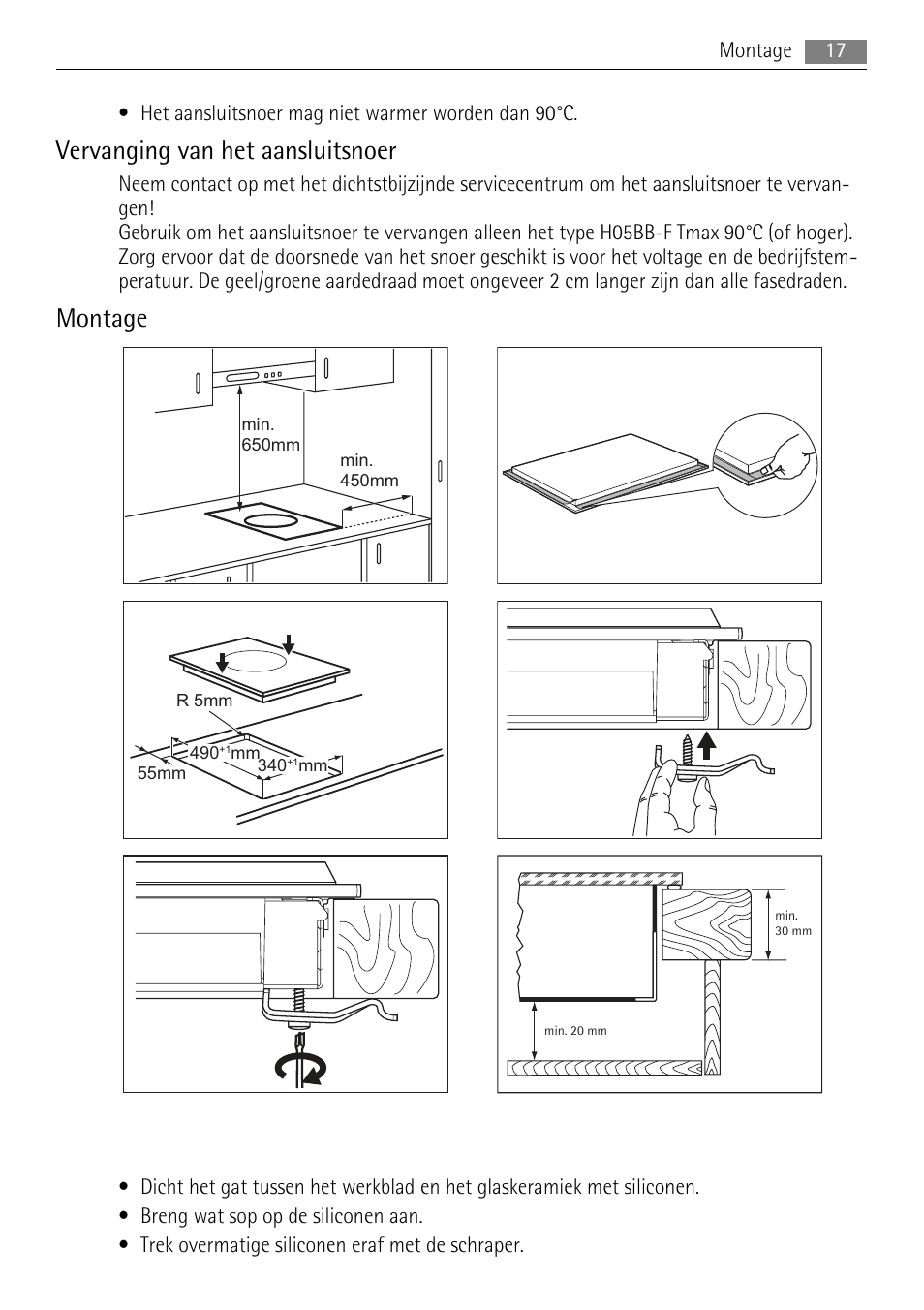 Vervanging van het aansluitsnoer, Montage | AEG HC411520GB User Manual | Page 17 / 80