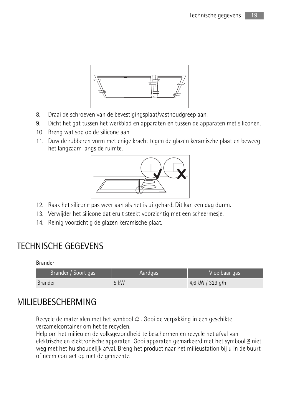 Technische gegevens, Milieubescherming | AEG HC411520GB User Manual | Page 19 / 80