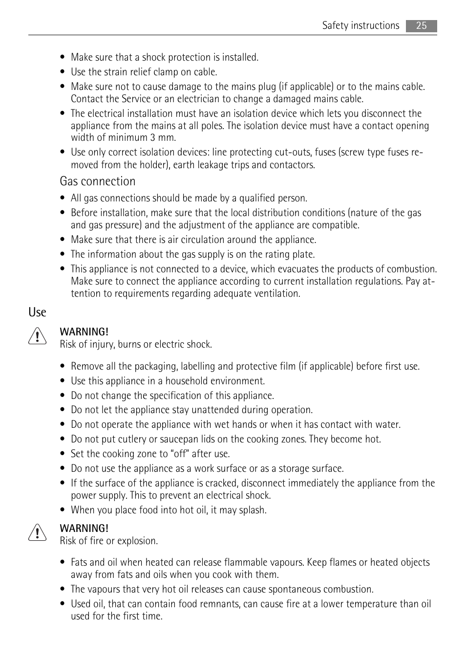 Gas connection | AEG HC411520GB User Manual | Page 25 / 80