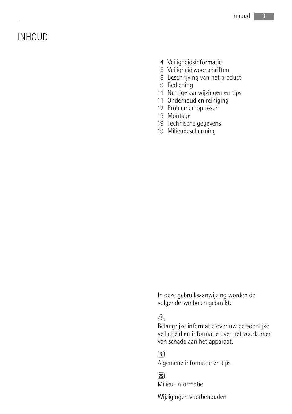 Inhoud | AEG HC411520GB User Manual | Page 3 / 80