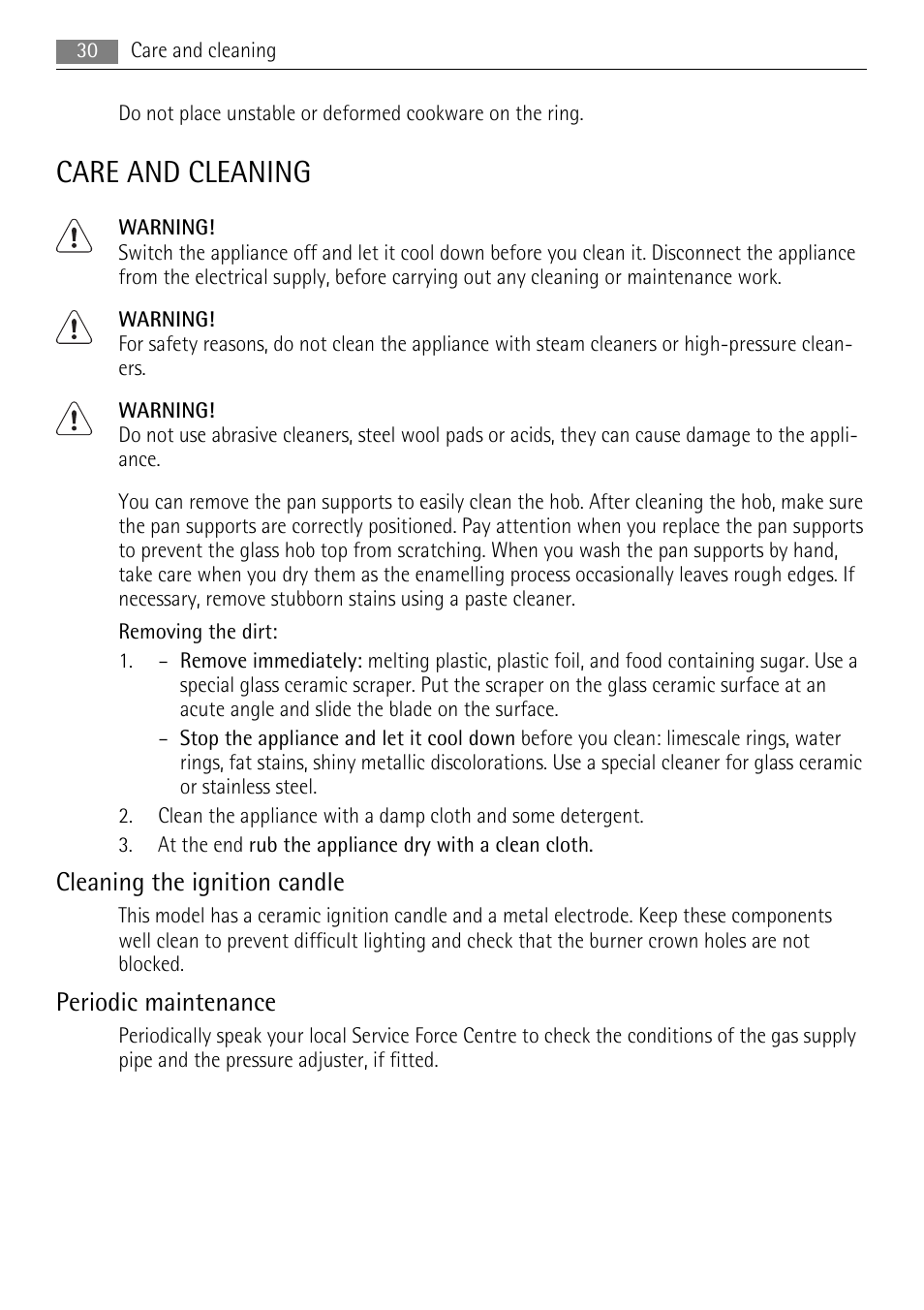 Care and cleaning, Cleaning the ignition candle, Periodic maintenance | AEG HC411520GB User Manual | Page 30 / 80