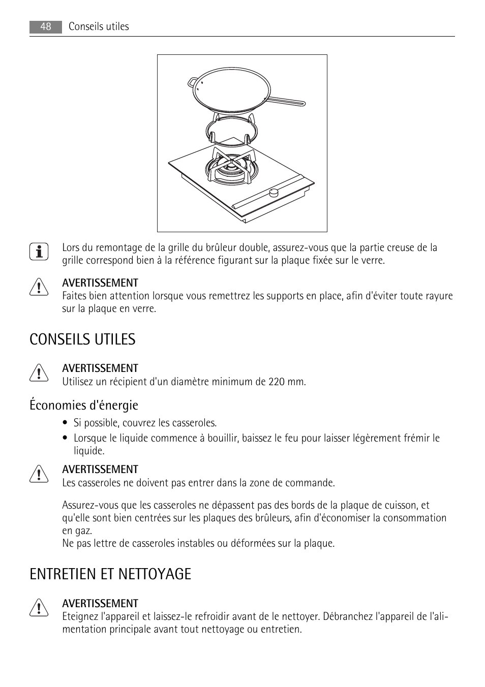 Conseils utiles, Entretien et nettoyage, Économies d'énergie | AEG HC411520GB User Manual | Page 48 / 80
