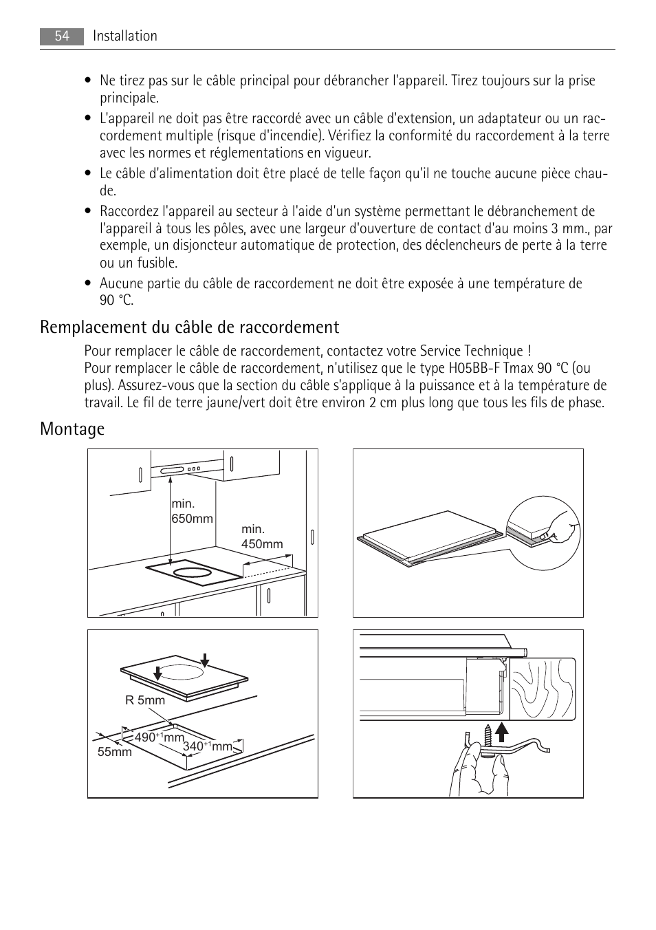 Remplacement du câble de raccordement, Montage | AEG HC411520GB User Manual | Page 54 / 80