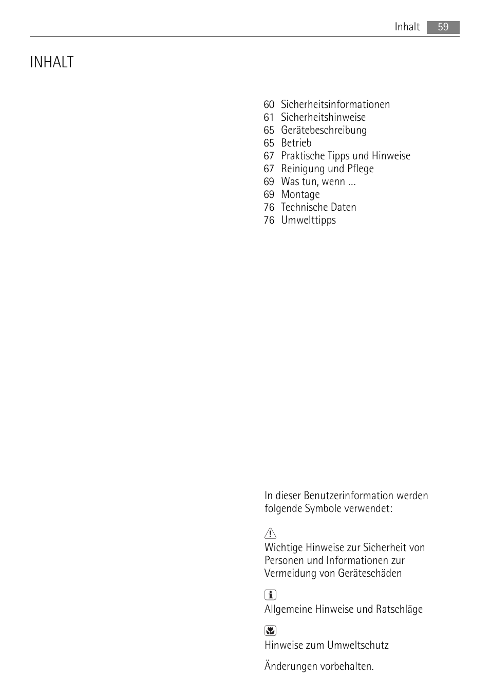 Inhalt | AEG HC411520GB User Manual | Page 59 / 80