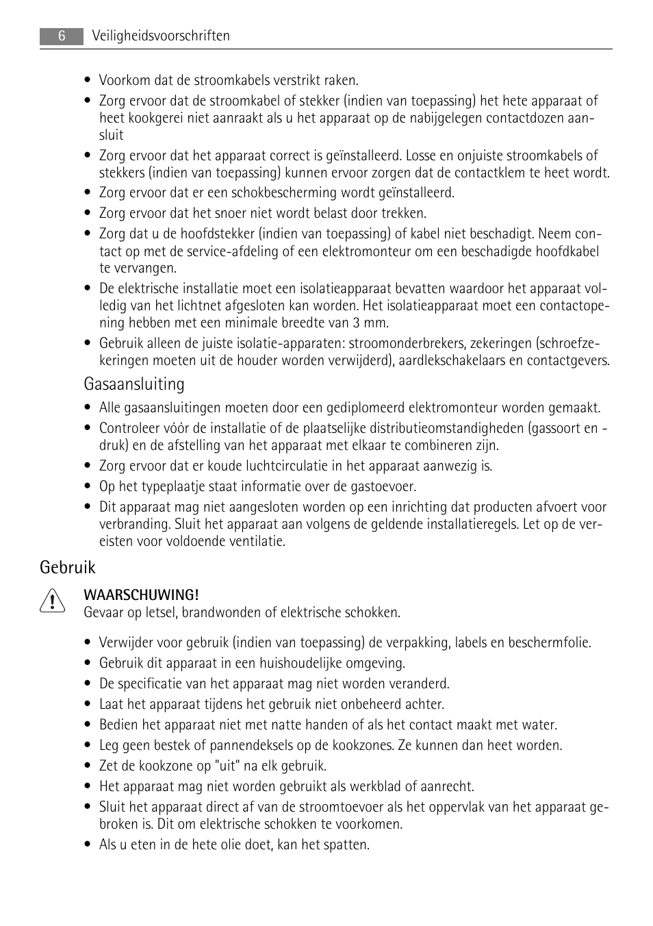 Gasaansluiting, Gebruik | AEG HC411520GB User Manual | Page 6 / 80
