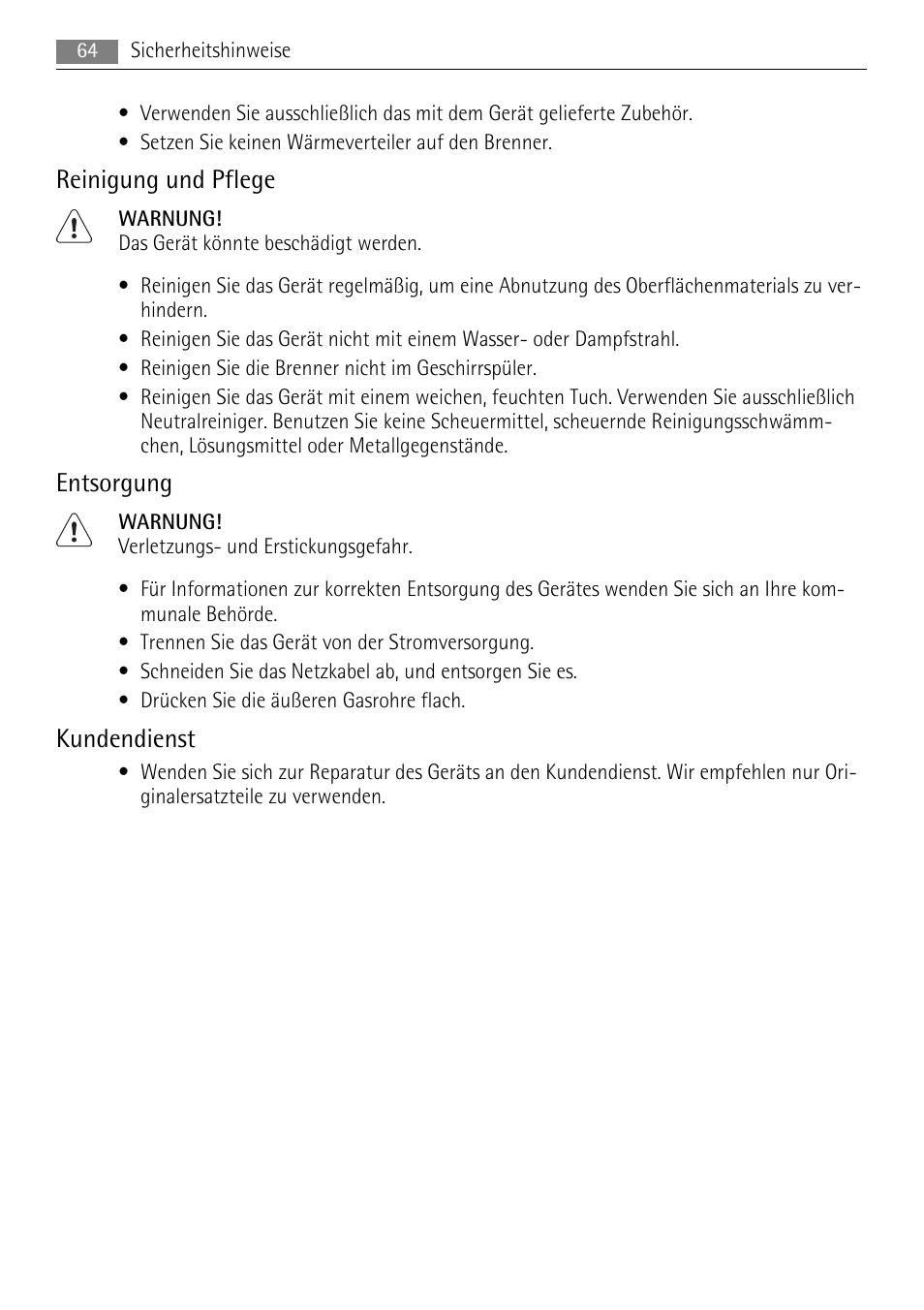 Reinigung und pflege, Entsorgung, Kundendienst | AEG HC411520GB User Manual | Page 64 / 80