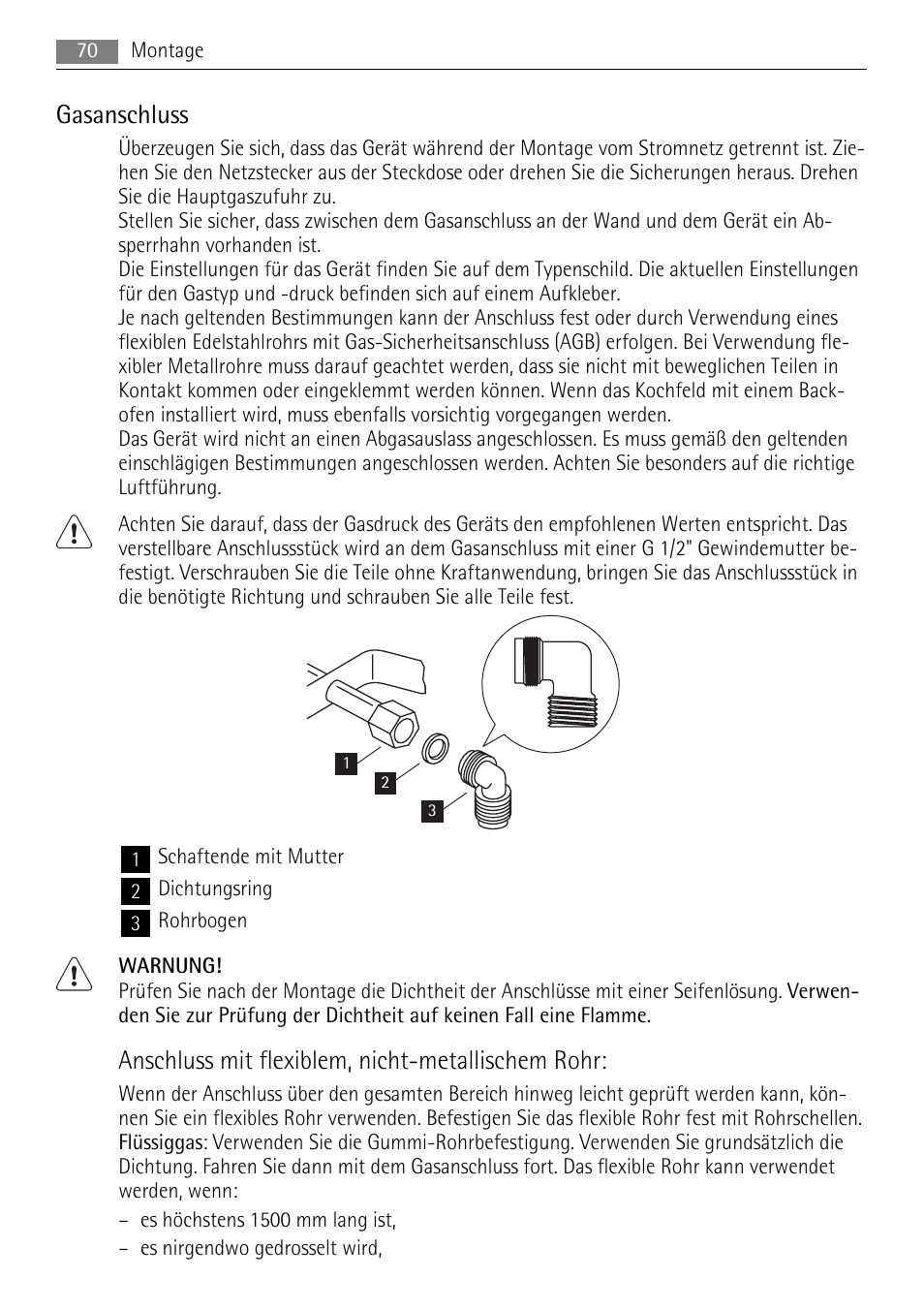 Gasanschluss, Anschluss mit flexiblem, nicht-metallischem rohr | AEG HC411520GB User Manual | Page 70 / 80