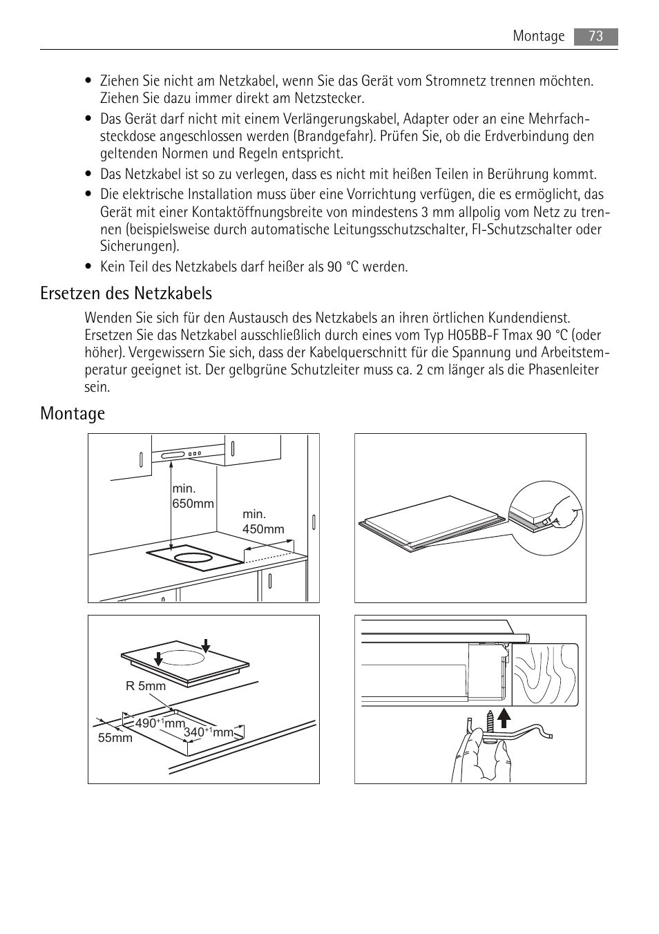 Ersetzen des netzkabels, Montage | AEG HC411520GB User Manual | Page 73 / 80