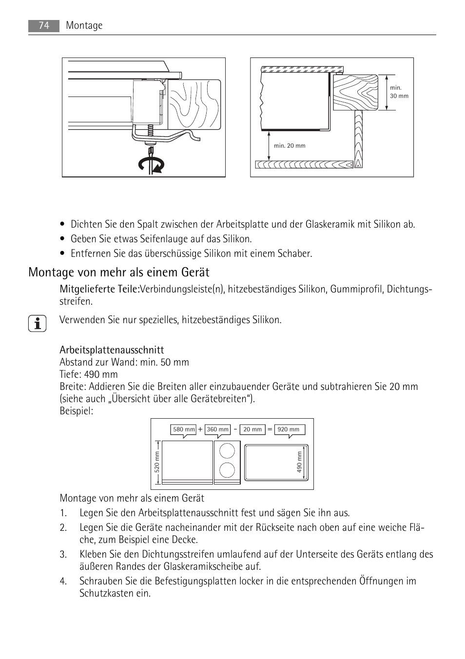Montage von mehr als einem gerät | AEG HC411520GB User Manual | Page 74 / 80