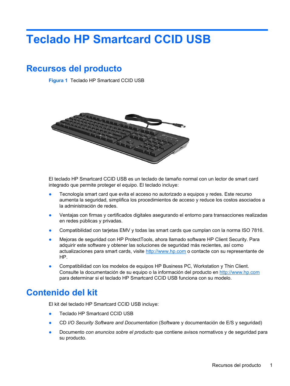 HP Teclado CCI con conexión USB o SmartCard de HP User Manual | Page 7 / 12