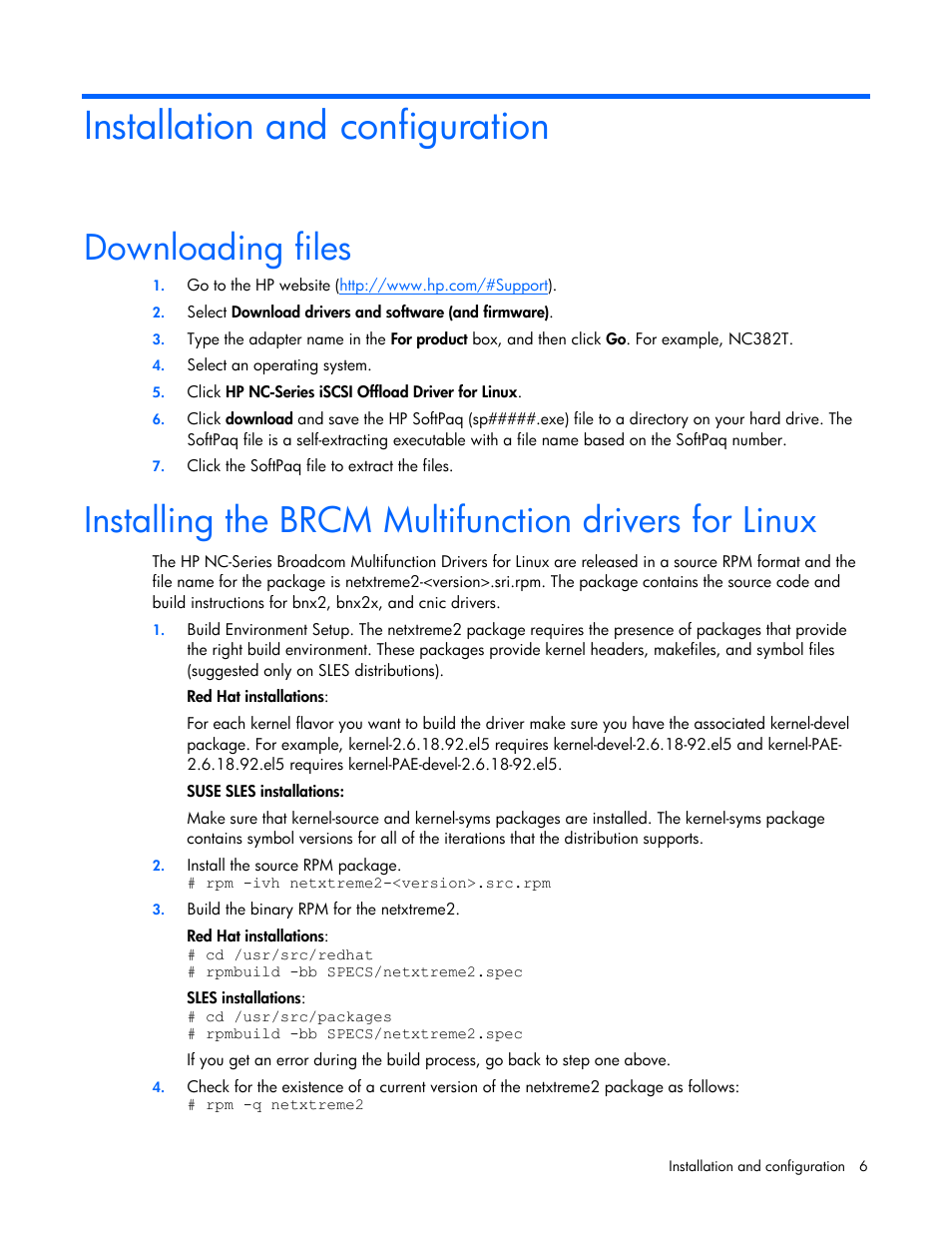 Installation and configuration, Downloading files | HP NC532m Dual Port 10GbE Multifunction BL-c Adapter User Manual | Page 6 / 20