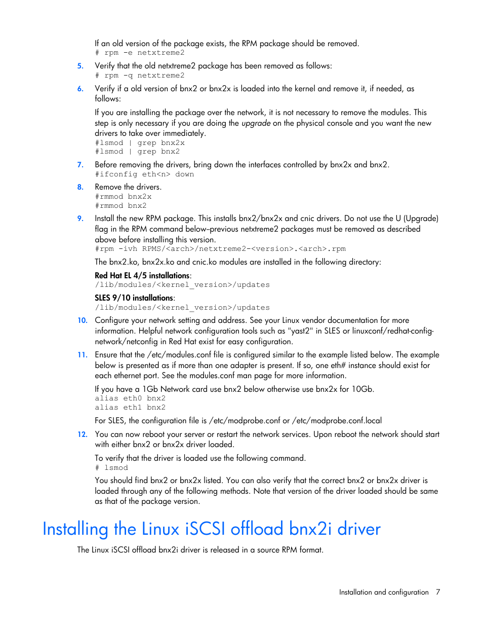 Installing the linux iscsi offload bnx2i driver | HP NC532m Dual Port 10GbE Multifunction BL-c Adapter User Manual | Page 7 / 20