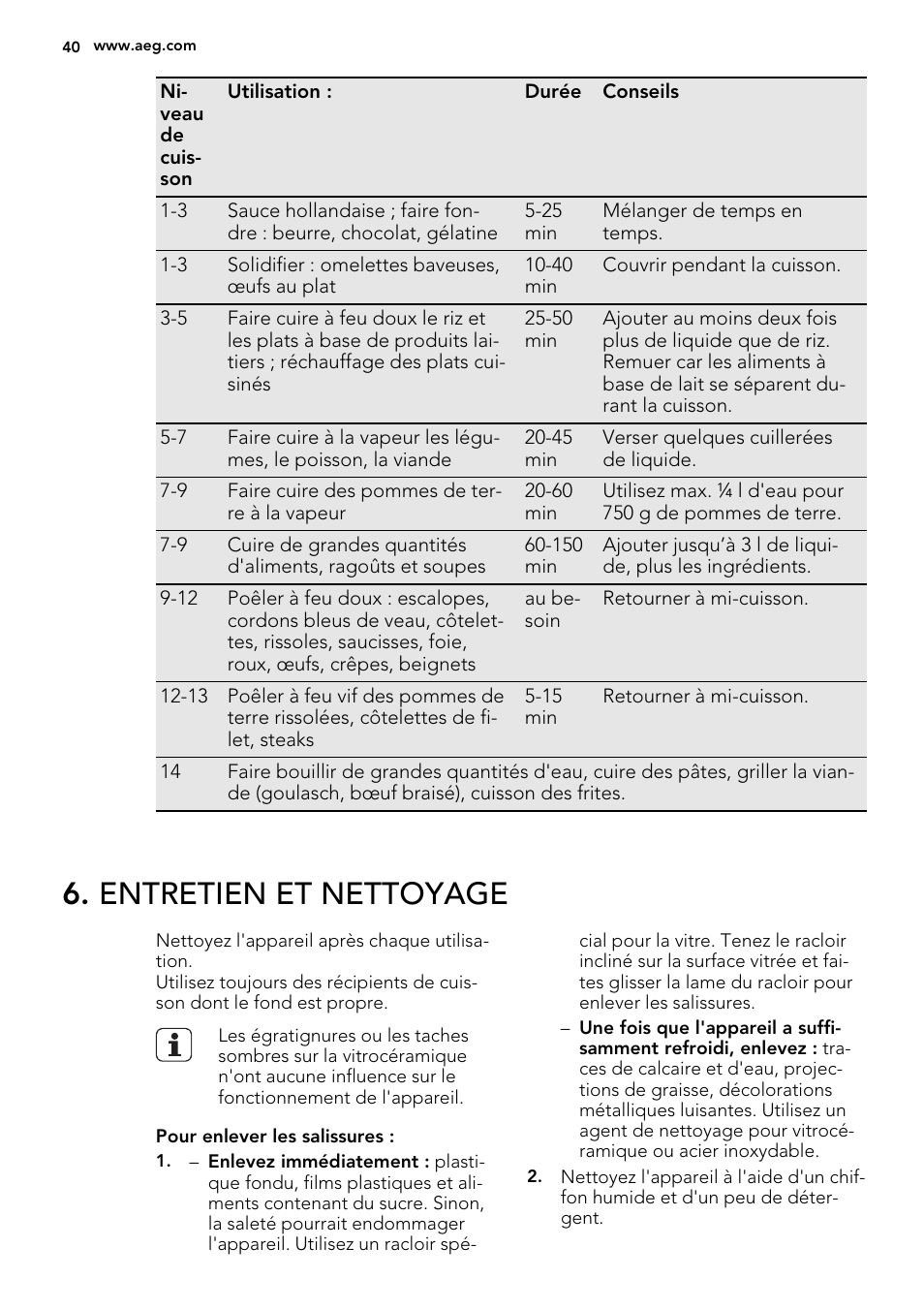Entretien et nettoyage | AEG HK955070XB User Manual | Page 40 / 60