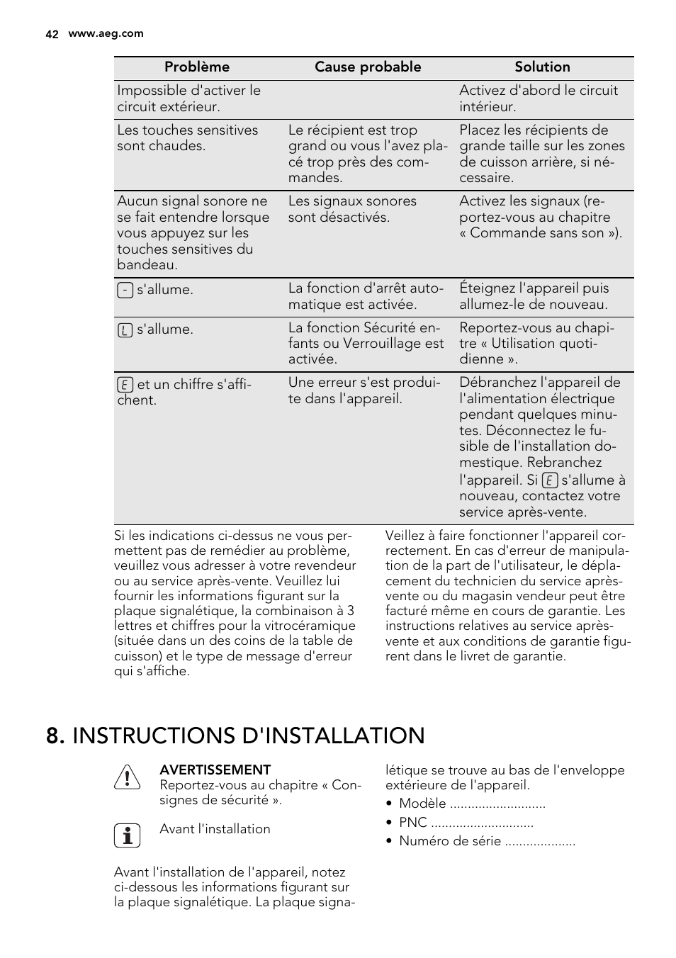 Instructions d'installation | AEG HK955070XB User Manual | Page 42 / 60