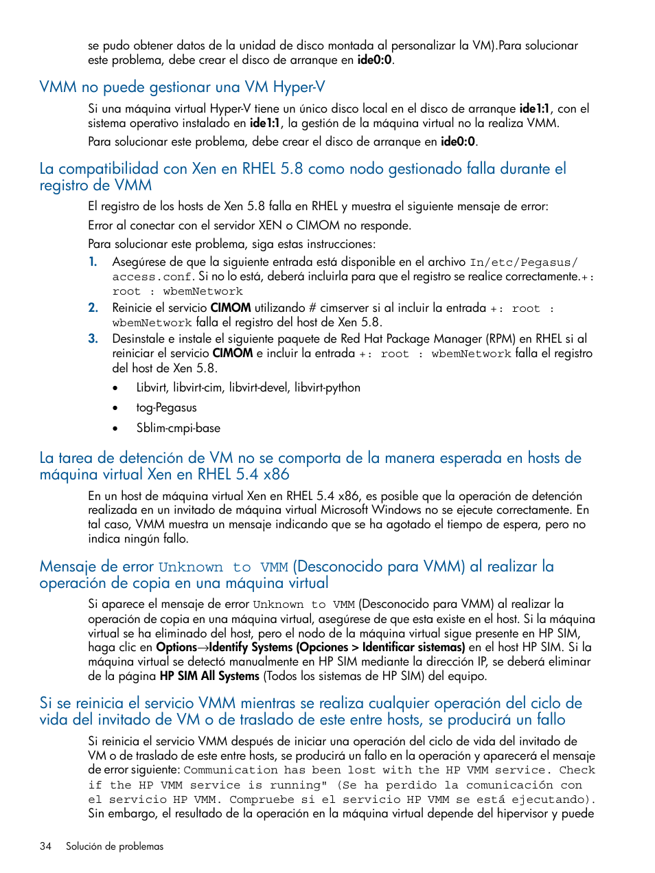Vmm no puede gestionar una vm hyper-v | HP Software HP Insight Control para Linux User Manual | Page 34 / 64