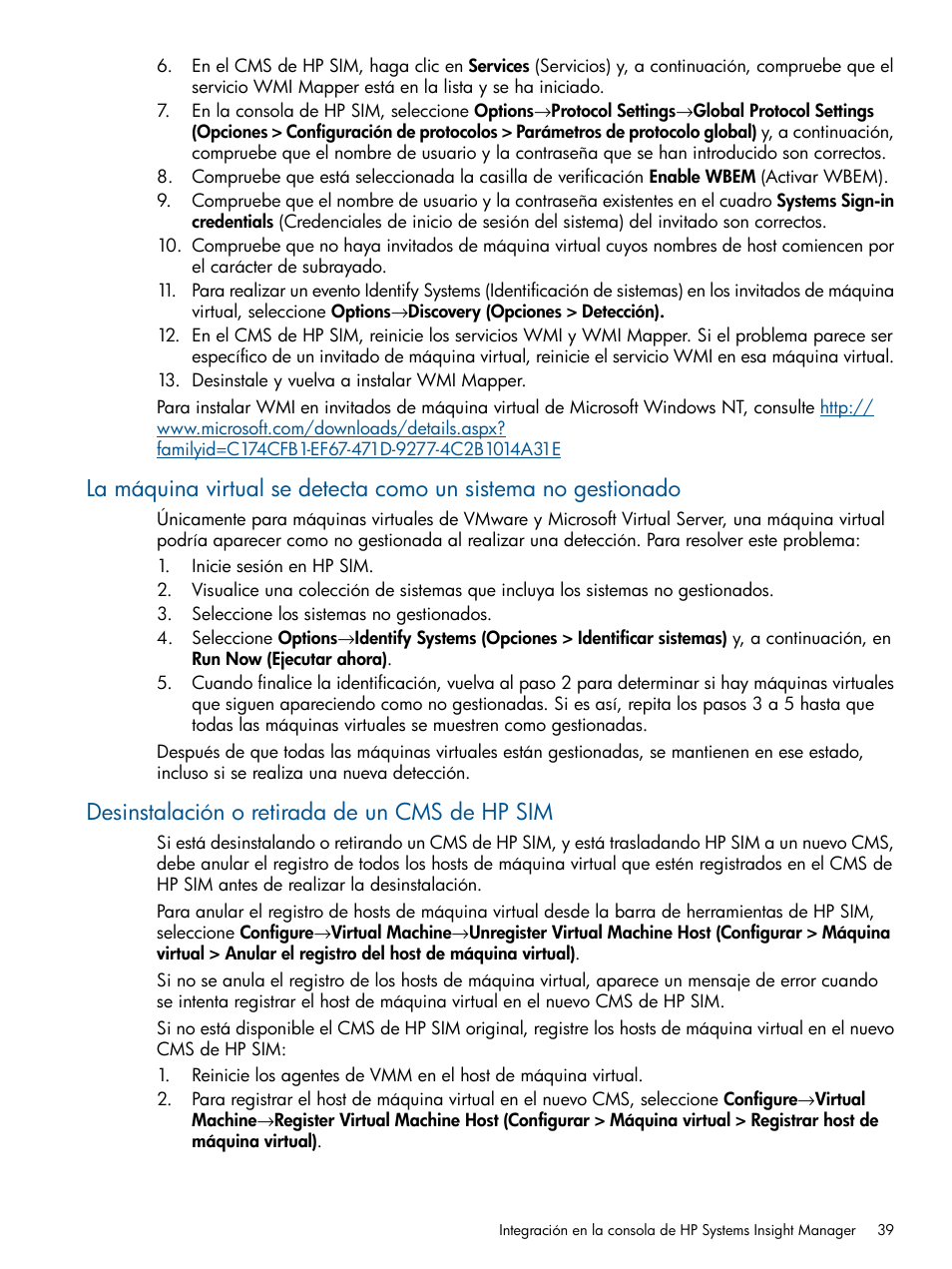 Desinstalación o retirada de un cms de hp sim | HP Software HP Insight Control para Linux User Manual | Page 39 / 64