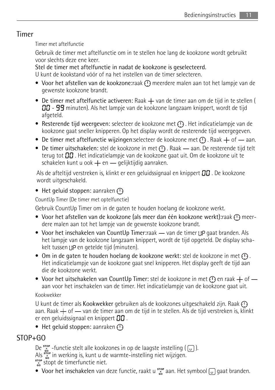 Timer, Stop+go | AEG HK854080XB User Manual | Page 11 / 76