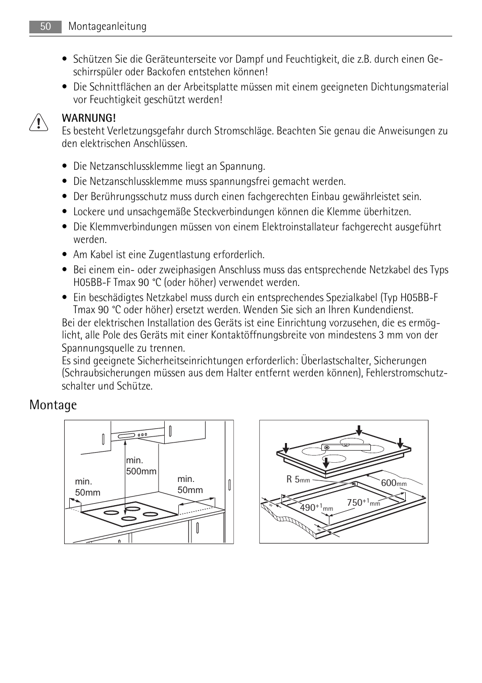 Montage | AEG HK854080XB User Manual | Page 50 / 76