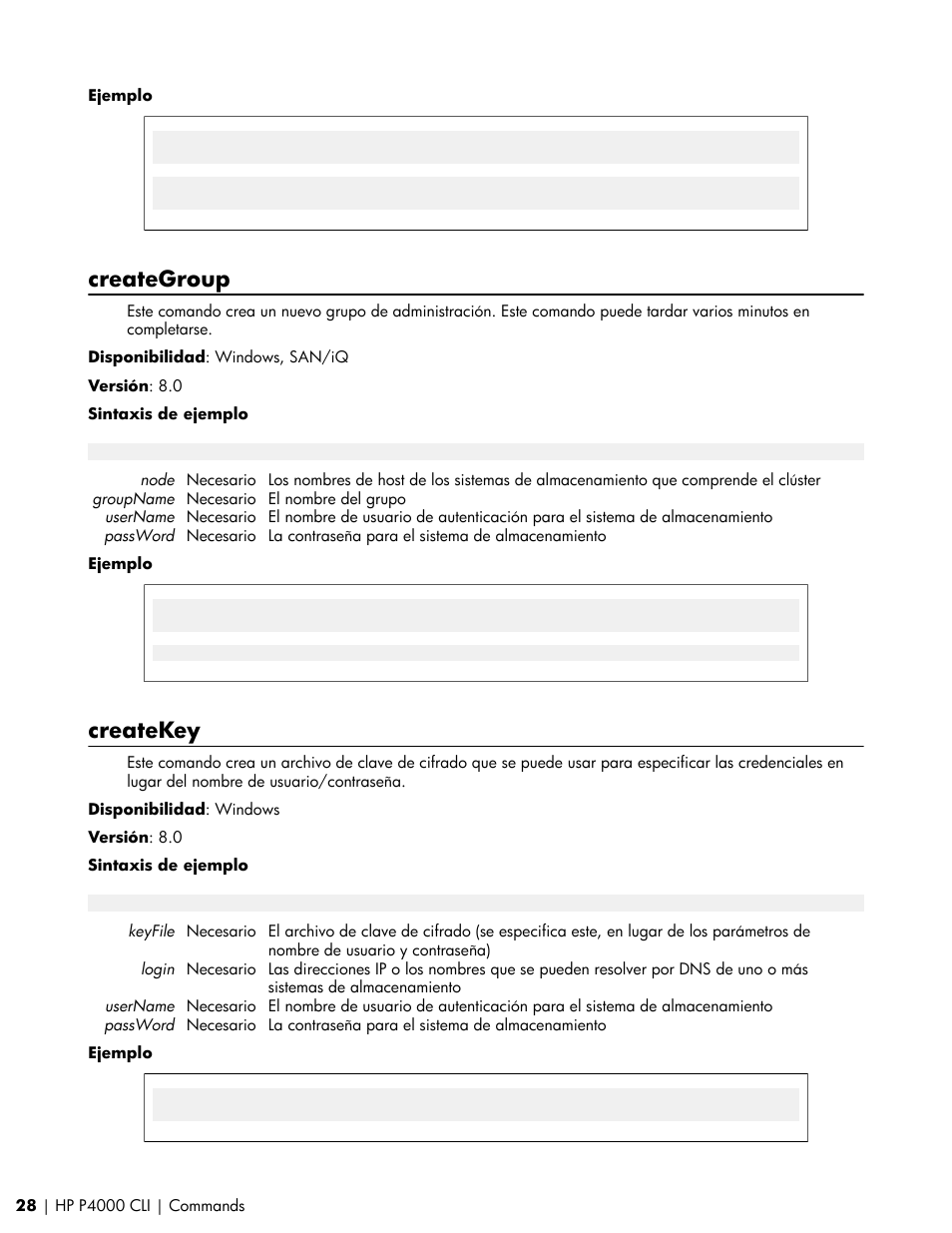 Creategroup, Createkey | HP Software de dispositivo HP LeftHand P4000 Virtual SAN User Manual | Page 28 / 85