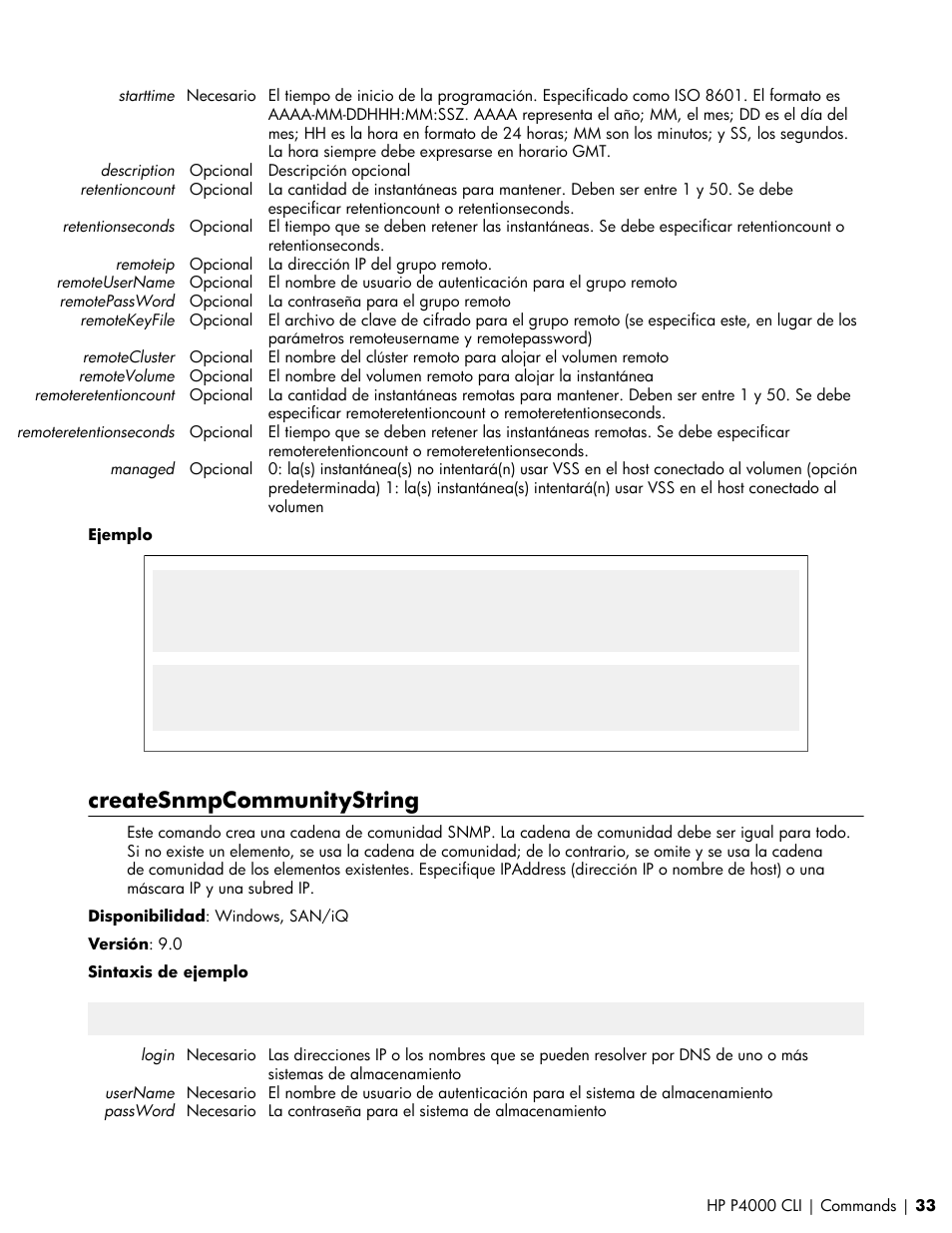 Createsnmpcommunitystring | HP Software de dispositivo HP LeftHand P4000 Virtual SAN User Manual | Page 33 / 85