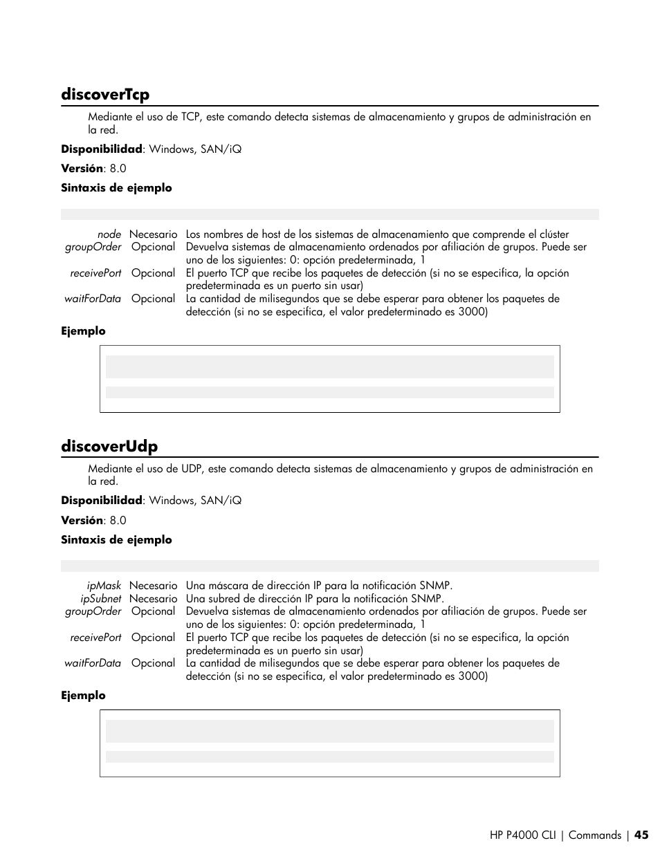 Discovertcp, Discoverudp | HP Software de dispositivo HP LeftHand P4000 Virtual SAN User Manual | Page 45 / 85