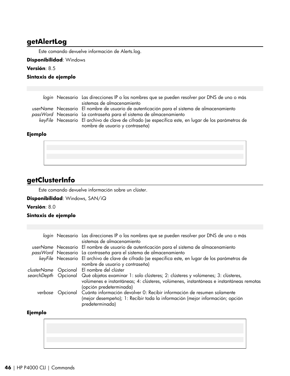 Getalertlog, Getclusterinfo | HP Software de dispositivo HP LeftHand P4000 Virtual SAN User Manual | Page 46 / 85