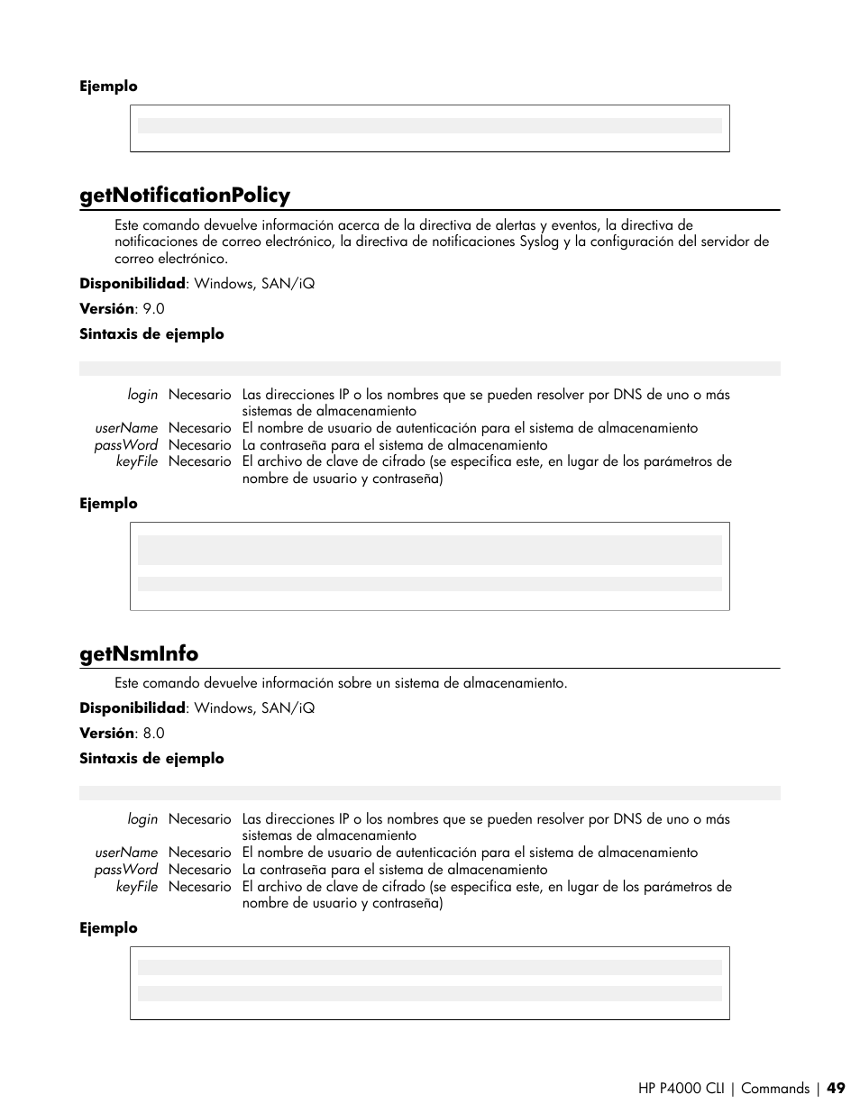 Getnotificationpolicy, Getnsminfo | HP Software de dispositivo HP LeftHand P4000 Virtual SAN User Manual | Page 49 / 85