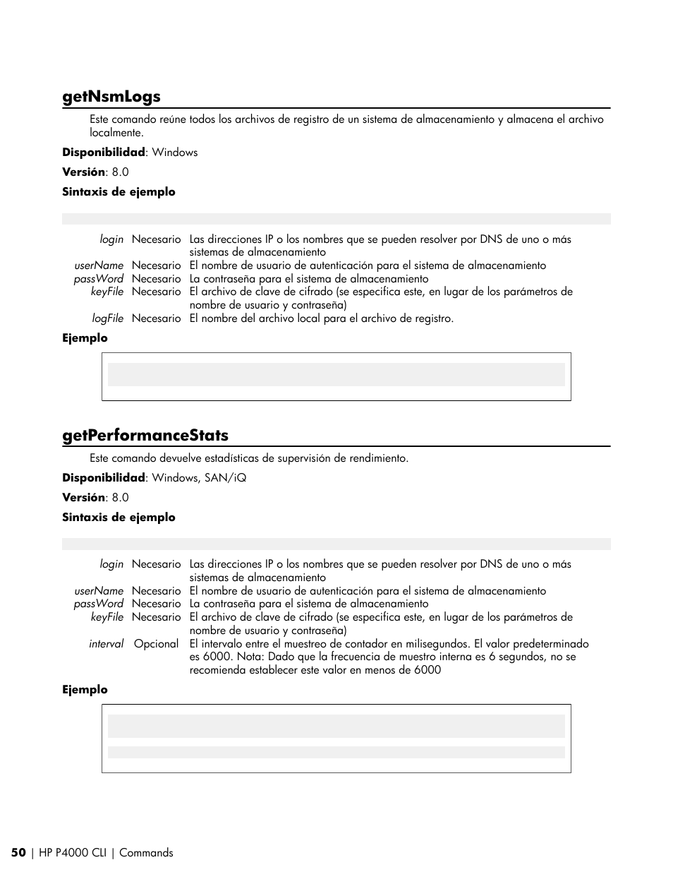 Getnsmlogs, Getperformancestats | HP Software de dispositivo HP LeftHand P4000 Virtual SAN User Manual | Page 50 / 85