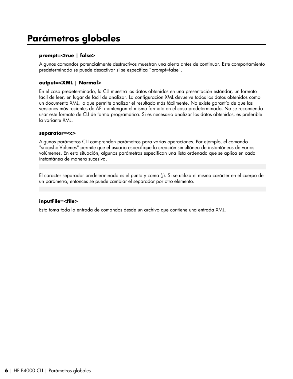 Parámetros globales | HP Software de dispositivo HP LeftHand P4000 Virtual SAN User Manual | Page 6 / 85