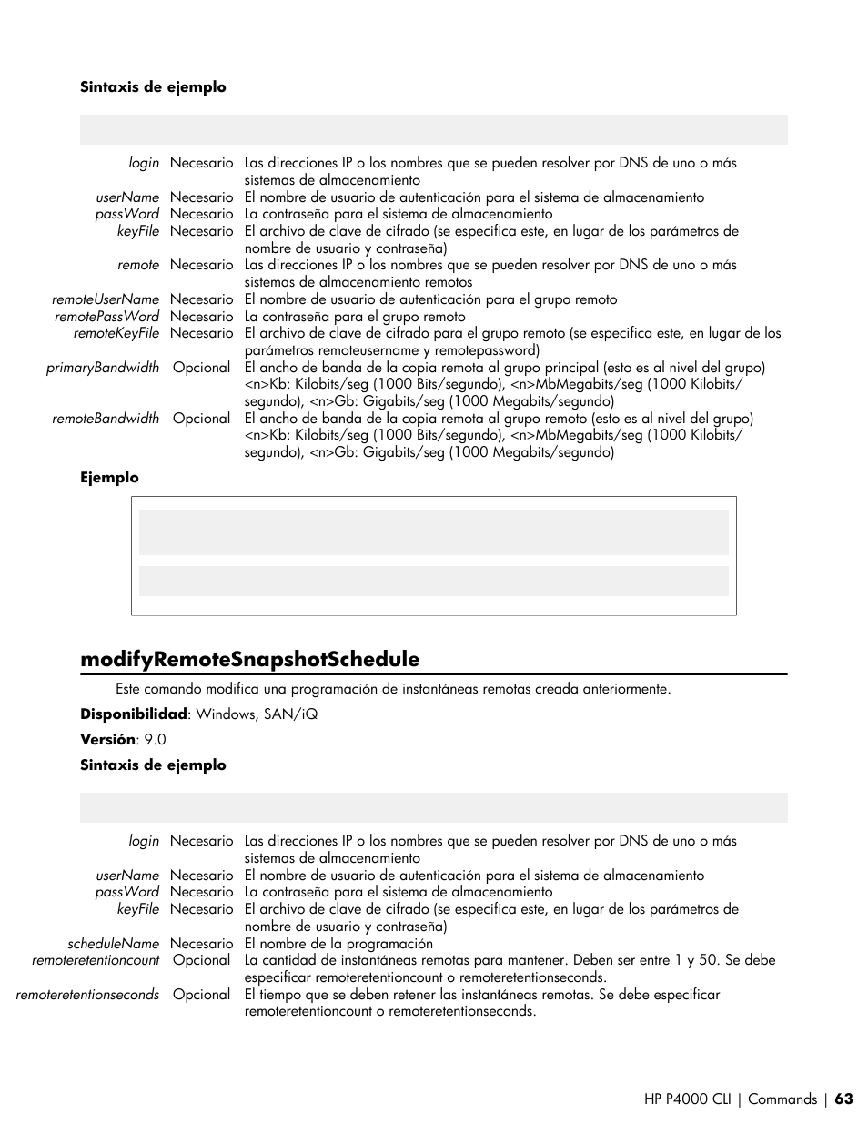 Modifyremotesnapshotschedule | HP Software de dispositivo HP LeftHand P4000 Virtual SAN User Manual | Page 63 / 85