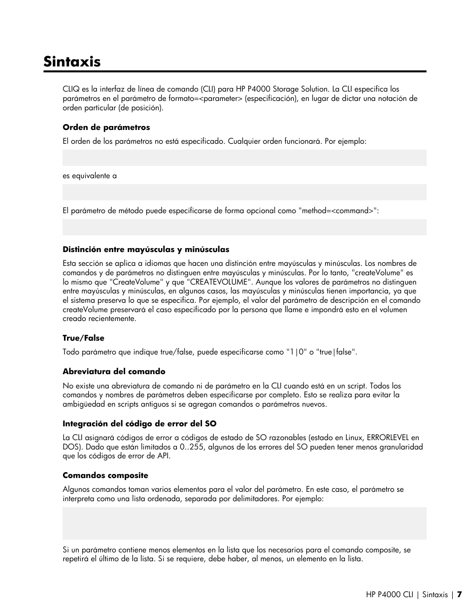 Sintaxis | HP Software de dispositivo HP LeftHand P4000 Virtual SAN User Manual | Page 7 / 85