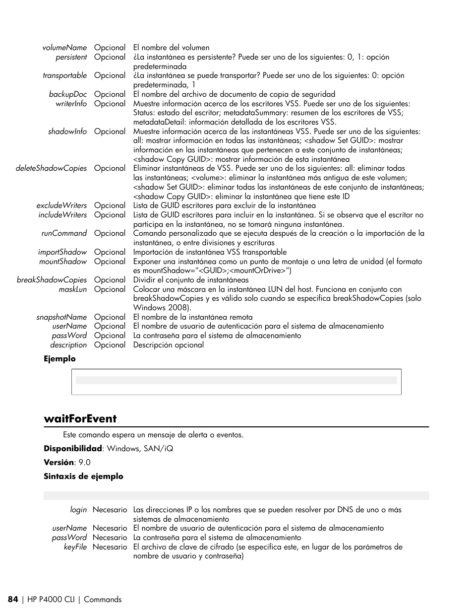 Waitforevent | HP Software de dispositivo HP LeftHand P4000 Virtual SAN User Manual | Page 84 / 85