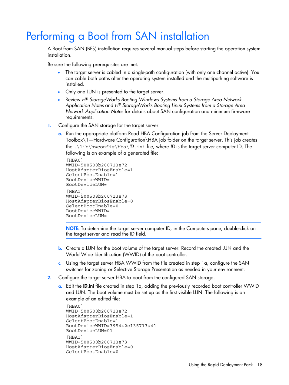 Performing a boot from san installation | HP Integrity rx4640 Server User Manual | Page 18 / 37