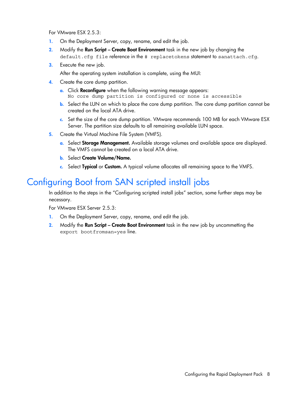 Configuring boot from san scripted install jobs | HP Integrity rx4640 Server User Manual | Page 8 / 37