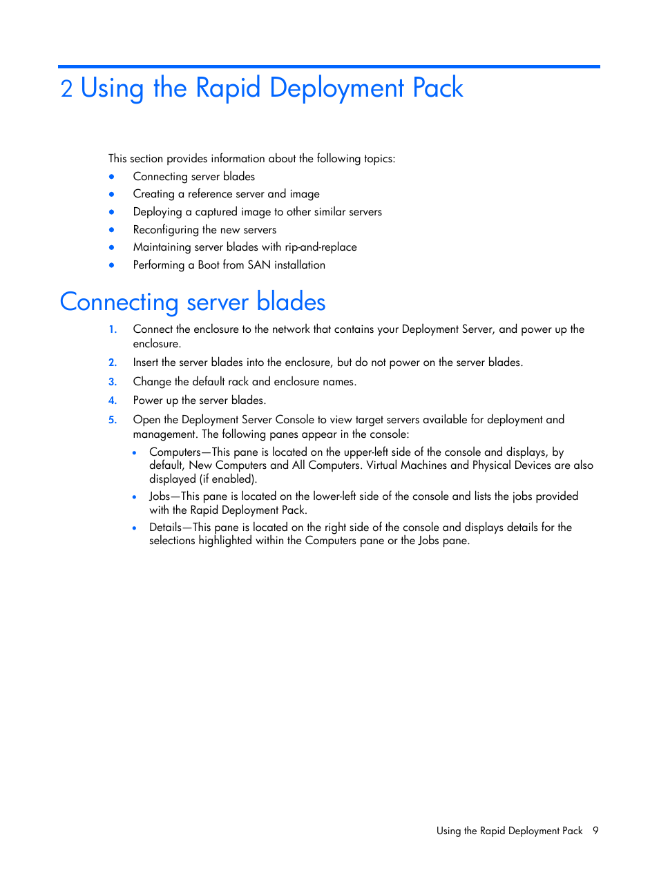 2 using the rapid deployment pack, Connecting server blades, Using the rapid deployment pack | HP Integrity rx4640 Server User Manual | Page 9 / 37